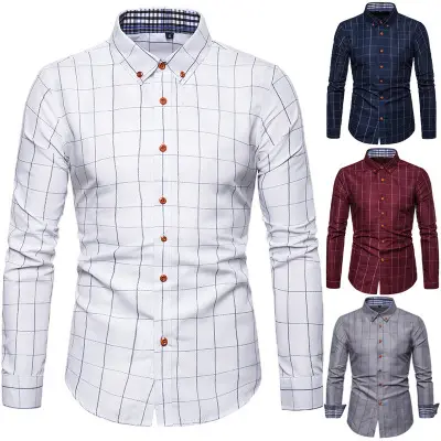 M-5XL Ecoparty Men Plaid Shirts Long Sleeves Slim Fit Loose Casual Tops for Spring Walson Shop