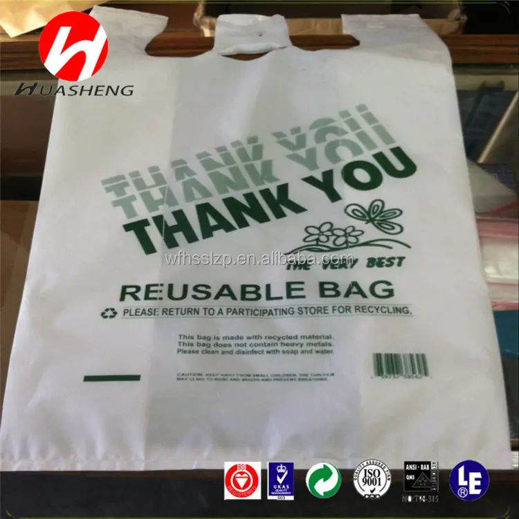 Biologisch Afbreekbaar Dank U T-shirt Tas/Vest Carrier Hdpe Plastic Boodschappentassen