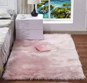 高品质粉色长方形毛茸茸人造毛地毯