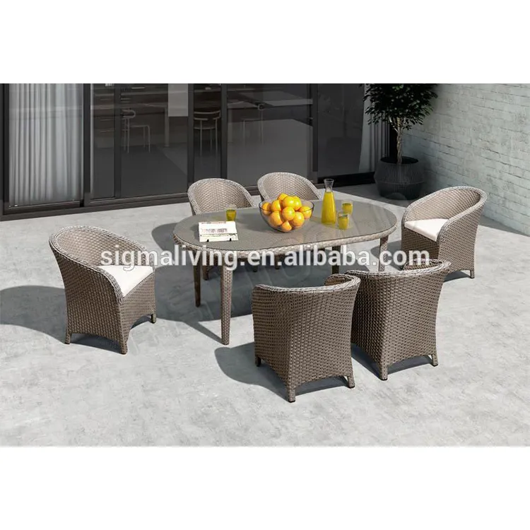 Hot sale modern design garden furniture 7 pieces rattan dining table and chair set