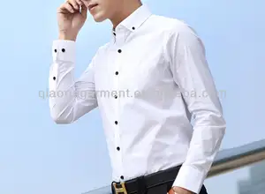 Men's slim fit spread buttoned collar casual white shirt fashion style