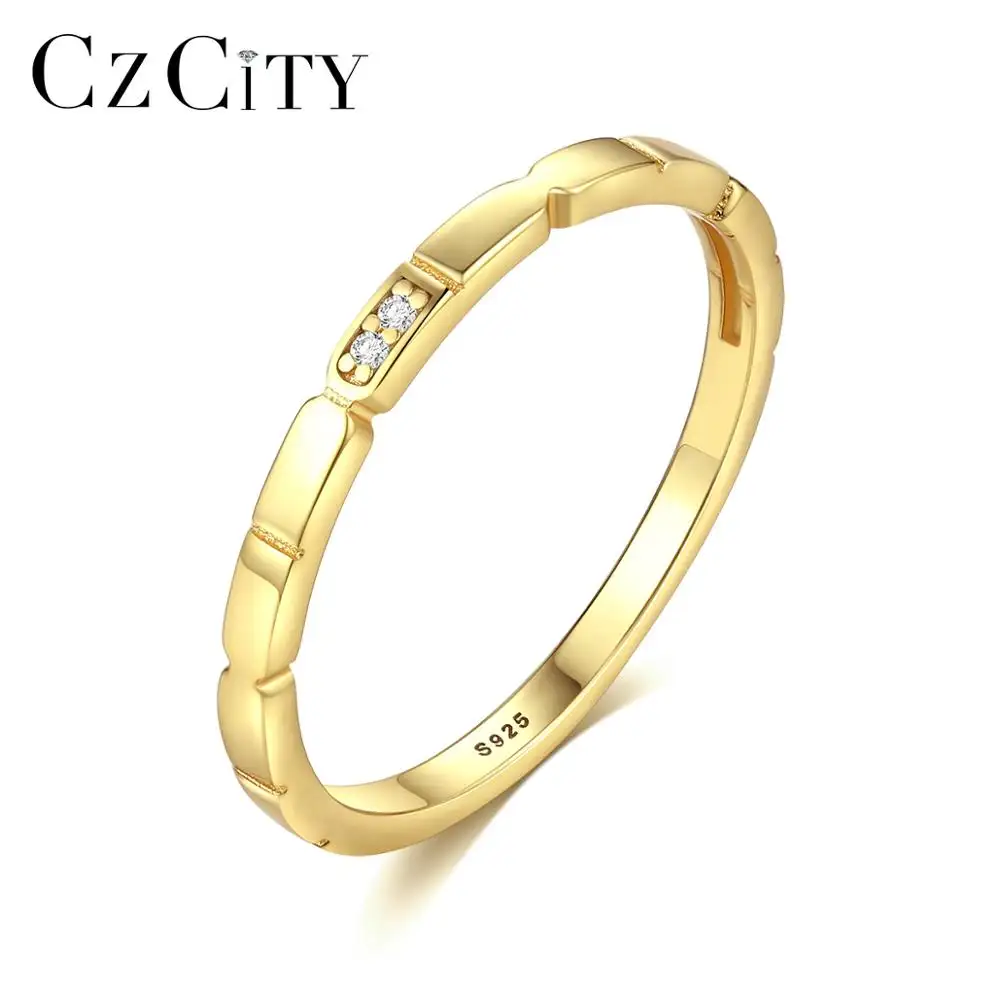 CZCITY Gold Plated New Design Fashion Lady's 925 Sterling Silver Simple Wedding Ring Jewelry