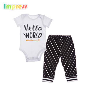 Nouveau design en gros bébé barboteuse vêtements 100% coton à manches courtes bébé nouveau-né body avec bande pantalon bébé barb - Product Image 3