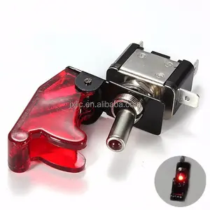 Car Racing Red LED On Off Aircraft Type Toggle Switch Control Flip Cover 12V VEQ25 P10