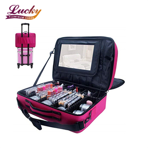 Sac de voyage de maquillage pour brosse femmes bigoudi Salon outil de beauté des ongles attacher au chariot avec miroir Portable maquillage Train Case - Product Image 1
