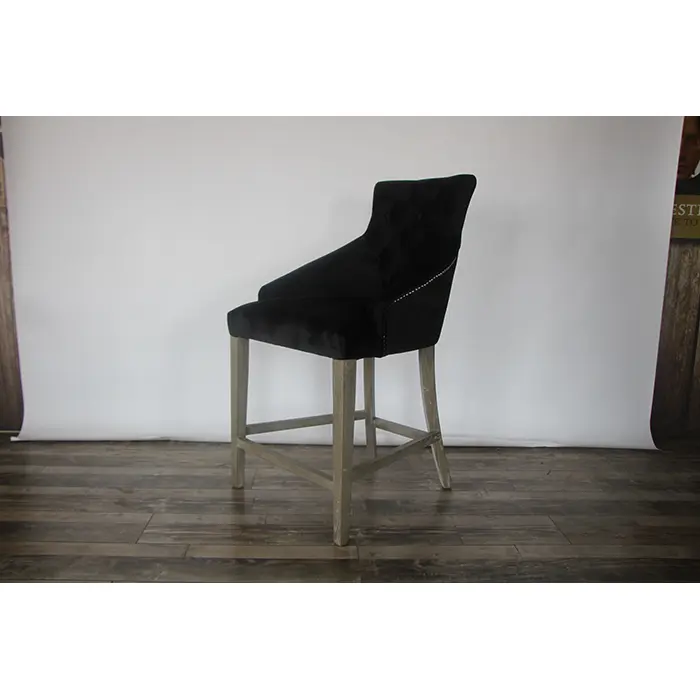 Custom mobiliario moderno bar Terciopelo Azul Marino silla de madera silla del ocio taburete