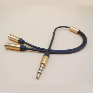 High quality 1 to 2 way splitter headphone cable 3.5mm TRRS jack audio cable