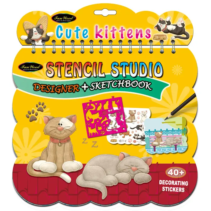 FUNWOOD GQC Custom OEM Printing Adult Drawing Book,Cartoon Cute Cat Style Drawing Spiral Book Printing