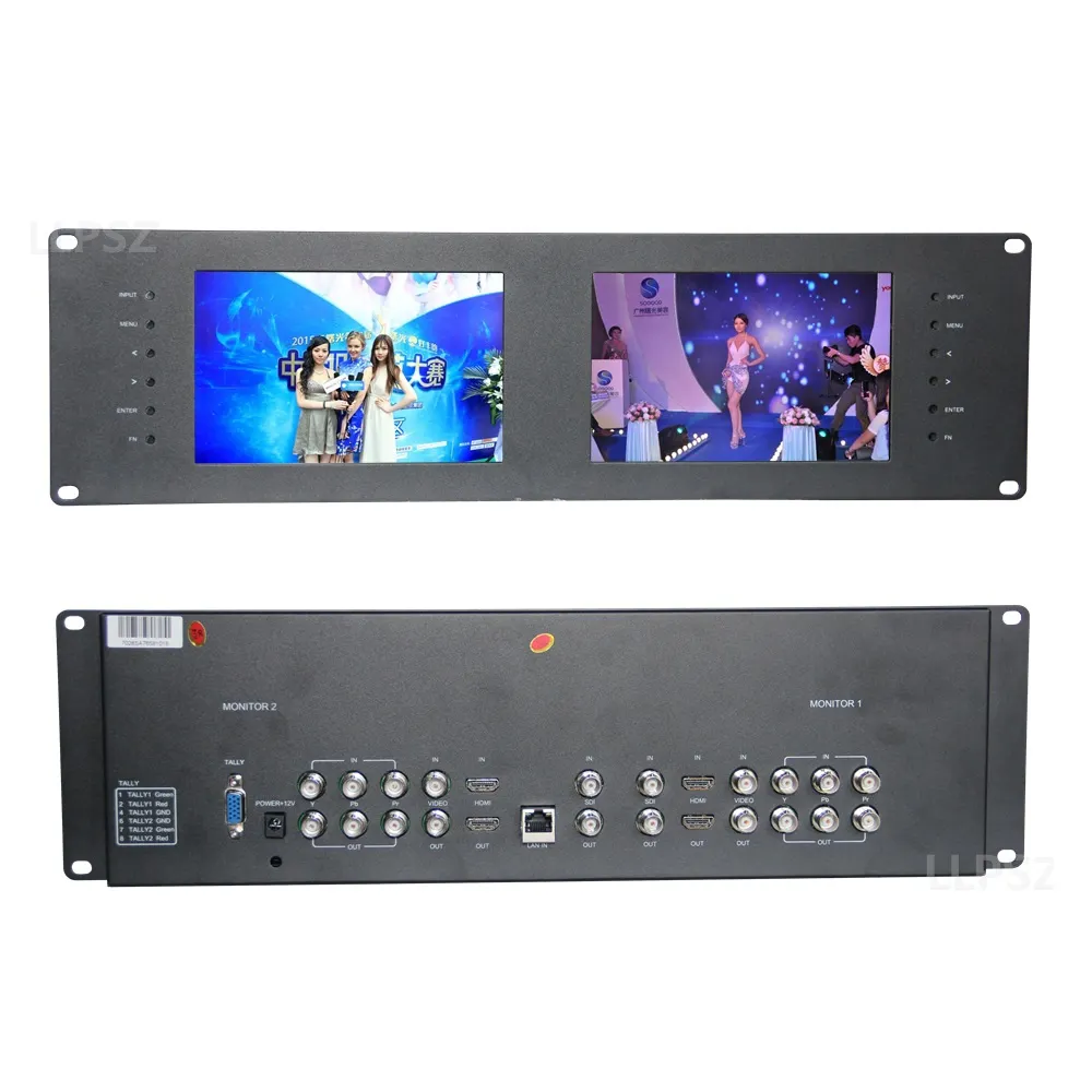 HD SDI 7 inch lcd rack mount monitor with dual hdmi modules and loop-through