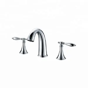 Modern Klasik 3 Lubang Kamar Mandi Ganda Keran Panas Dingin Kuningan Bahan Emas Pilihan Mencuci Tangan Basin Mixer Keran