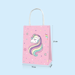 BD026 12 pièces sacs de cadeaux de fête <span class=keywords><strong>licorne</strong></span> rose, sacs en papier avec poignées pour enfants, sac de friandises pour bonbons, fournitures de fête d'anniversaire - Product Image 3