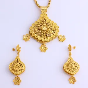 JH Elegant Biggest Gold Plated Earring And Pendant Africa/Ethiopia/Dubai Jewelry Set For Women