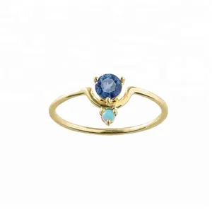 925 Sterling silver trendy rings gold pated small opal bead dark blue stone silver ring for men