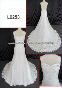 2014 halter elegante tul cremallera <span class=keywords><strong>de</strong></span> la espalda / vestido <span class=keywords><strong>de</strong></span> novia <span class=keywords><strong>de</strong></span> la boda una línea <span class=keywords><strong>de</strong></span> vestido con cuentas <span class=keywords><strong>de</strong></span> encaje con c - Product Image 1