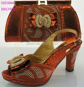 Zapatos de boda ME0066, diseño de italia marrón, bolsa a juego, conjunto de zapatos y bolsos chinos de alibaba, zapatos de fiesta de estilo africano y bolsa a juego