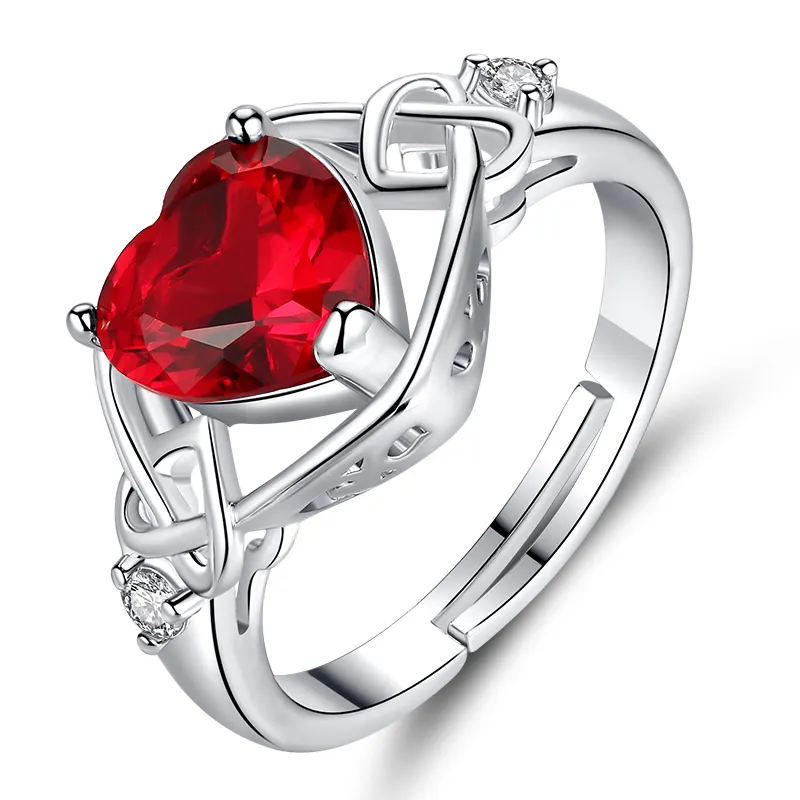 Adjustable ring Top Finger Ring red heart With AAA Cubic Zircon Wide Ring Fashion Jewelry Wholesale