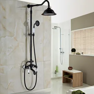 Fashion Europe Wall Mounted Bathroom Shower Faucet 8 Inch Solid Brass Shower Head Oil Rubbed Bronze Dual Handles