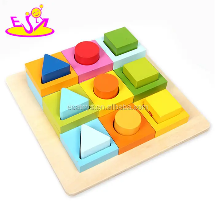 Nieuwe houten speelgoed geometrische vormen, educatief speelgoed geometrische vormen puzzel, houten speelgoed geometrische blok set W13E059