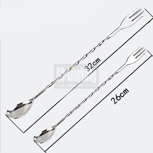 Gk 201 luxury China Supplier Bar tool stirrer metal stirrer drink stirrers Stainless Steel Bar Spoon Spiral Bar Spoon With Fork