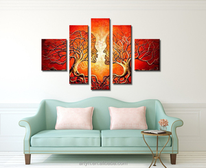 Hecho a mano más nuevo diseño <span class=keywords><strong>del</strong></span> árbol lienzo pintura pared <span class=keywords><strong>arte</strong></span> 5 panel - Product Image 2