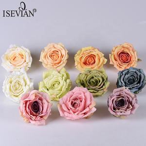 ISEVIAN commercio all'ingrosso di alta qualità del tessuto <span class=keywords><strong>fiore</strong></span> teste <span class=keywords><strong>scuro</strong></span> <span class=keywords><strong>viola</strong></span> e champagne fiori artificiali rosa teste - Product Image 2