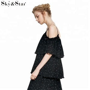 Más nuevo longitud de la rodilla <span class=keywords><strong>tres</strong></span> capas tela de lunares del vestido del hombro - Product Image 2