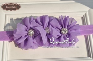 Triple flores <span class=keywords><strong>de</strong></span> la gasa <span class=keywords><strong>de</strong></span> la bailarina solid Blossom gratinadas con rhinestone botones Centro diadema ancha - Product Image 6