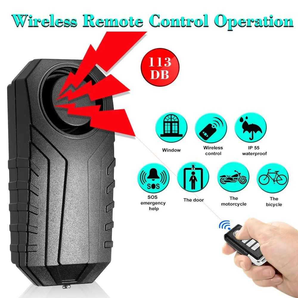 Alarma de Sensor de vibración para coche, Control remoto inalámbrico, 113dB, suministro de batería a prueba de agua