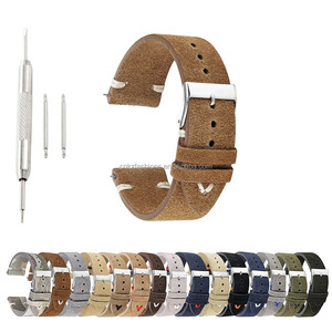 <span class=keywords><strong>Cinturino</strong></span> per Orologio in Vera <span class=keywords><strong>Pelle</strong></span> <span class=keywords><strong>Scamosciata</strong></span> Morbida 18/20/22mm Stile Retrò con Barrette a Sgancio Rapido Marrone - Product Image 2