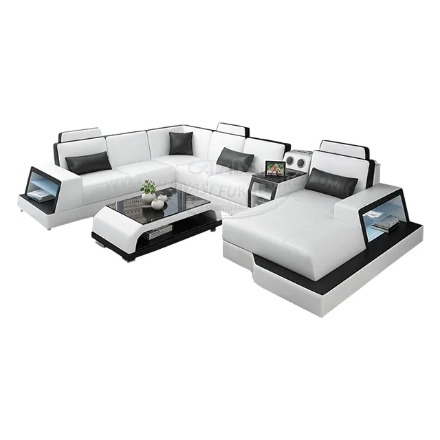 Di lusso in stile Moderno Per La Casa di colore Bianco HI-FI Audio divano set mobili in pelle