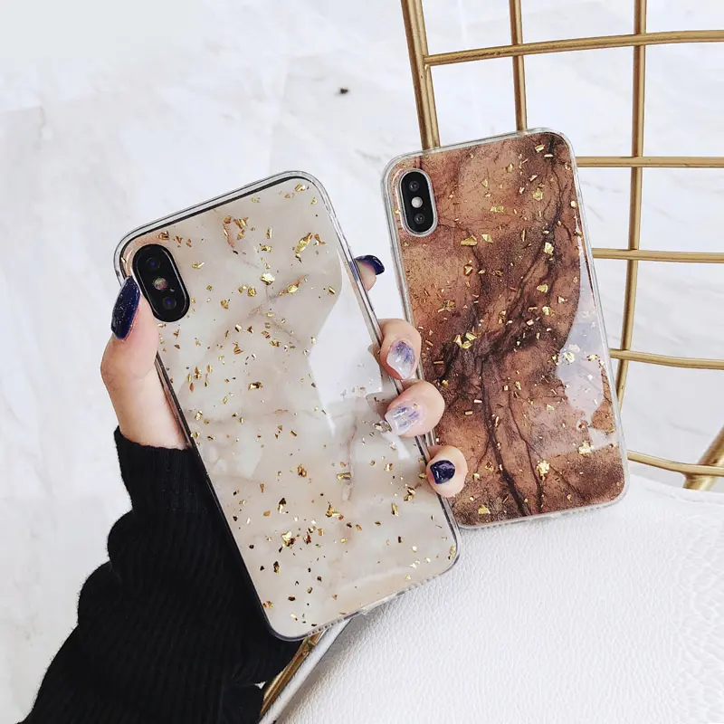Luxury Gold Foil Bling Marble Phone Case For iPhone X XS Max XR Soft TPU Cover For iPhone 7 8 6 6s Plus epoxy Glitter Case