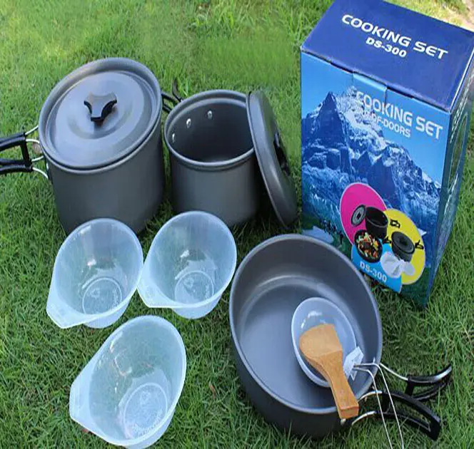 CONJUNTO de Cozinha 2 DS-300-3 pessoa Camping Piquenique talheres conjuntos de Panela anti-aderente Panelas de acampamento ao ar livre 860 g