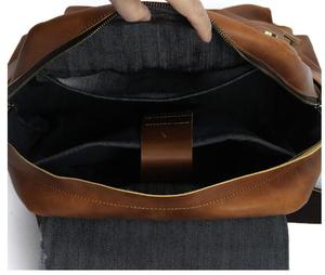 L032 High Quality Vintage Stylish Custom <strong>Brown</strong> Men's Genuine Leather <strong>Backpack</strong> with Zipper Closure and Waterproof Feature - Product Image 6
