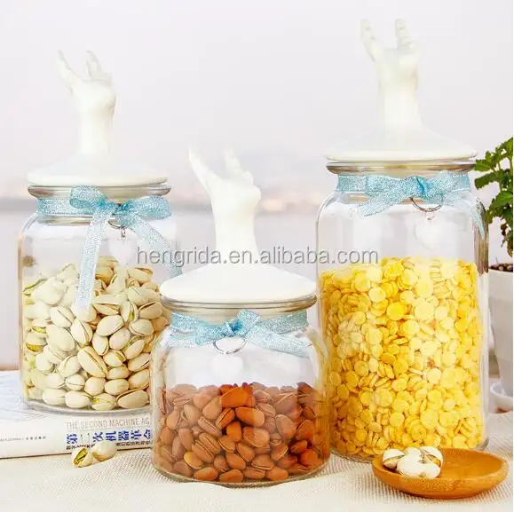 Barattolo di stoccaggio ecologico in vetro per caramelle con coperchio in ceramica 3 litri 5 litri 10 litri bottiglie di vetro vasetti coperchi per alimenti per bambini