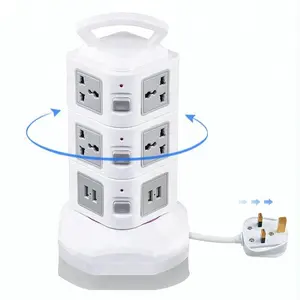 Extension Lead with USB Slots,Vertical Tower Power Strip 10 Way Outlets with 4 USB Ports Electric Plug