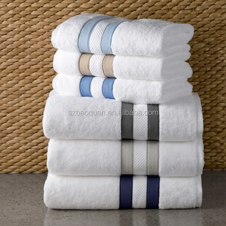 주문 100% 년 면 바트 수건 제조 도매 도비 국경 백색 색깔 5 별 호화스러운 호텔 수건