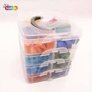Kotak peralatan plastik 4 lapisan, huruf dan angka magnetik warna-warni anak dan teka-teki