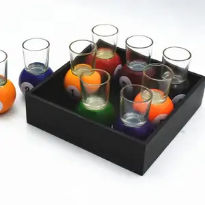 Drinking game with glass pool shots for adult party game indoor