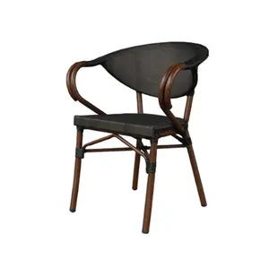 Hiện đại pháp Bistro ghế ngoài trời với tre nhìn tay vịn wicker mây cho Patio hoặc phòng khách/phòng ăn vật liệu kim loại - Product Image 1