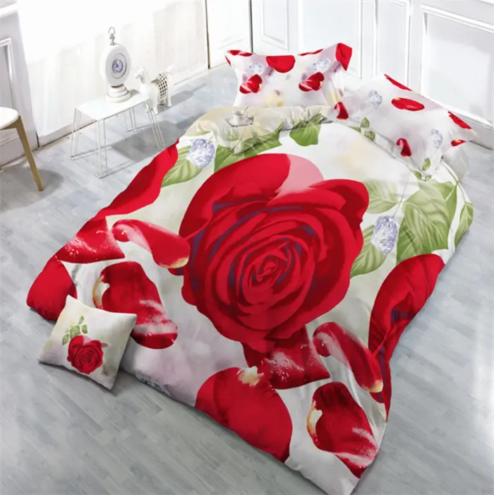 3D In Rose Big Flower 100% Polyester Peach Skin Phân Tán In Bedding Sheet Vải Đối Với Trang Chủ Dệt May/Duvet Cover Set