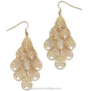 Yellow gold plated Filigree Chandelier Earrings for women(PES9-112)