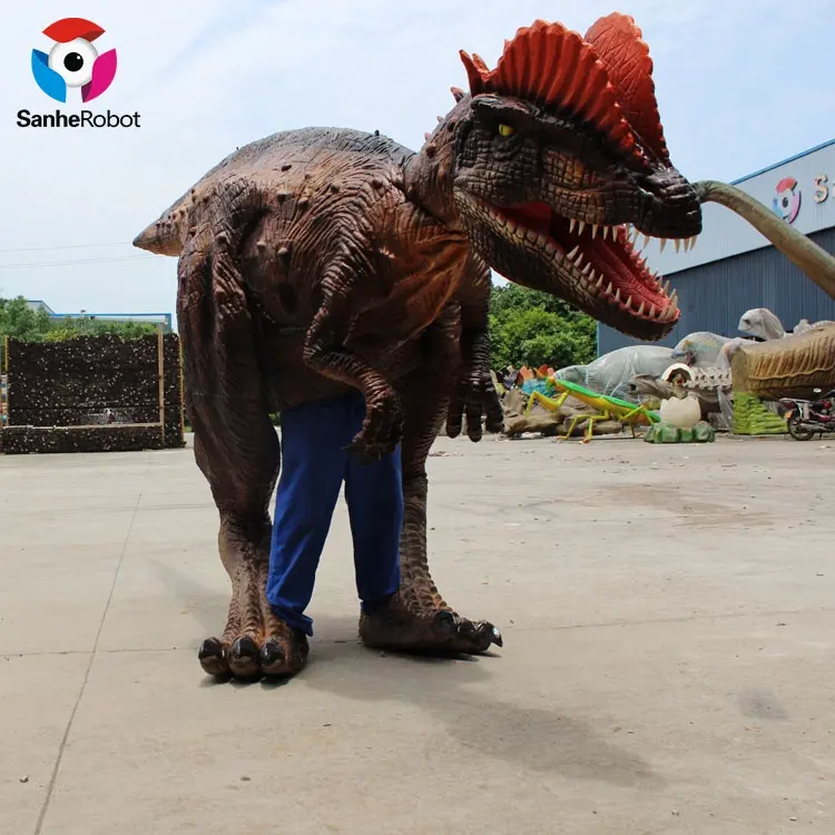 성인을 위한 실물 크기 가장된 옥외 Dilophosaurus 걷는 복장