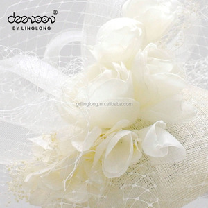White Flower Decoration Hats Elegant Sinamay <strong>Fascinator</strong> Bridesmaid Wedding Party Headwear Cocktail Hat - Product Image 4