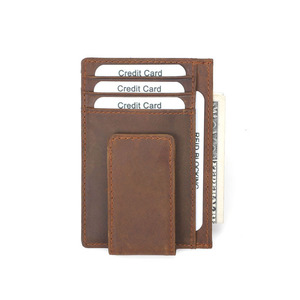 Vintage Genuine Leather Men Crazy Horse Credit Cards Holder Slim <strong>Wallet</strong> <strong>RFID</strong> Blocking Magnetic Money Clip - Product Image 6