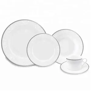 Conjunto de jantar de porcelana preto e branco, 20/30 peças formato redondo, desenho de platina