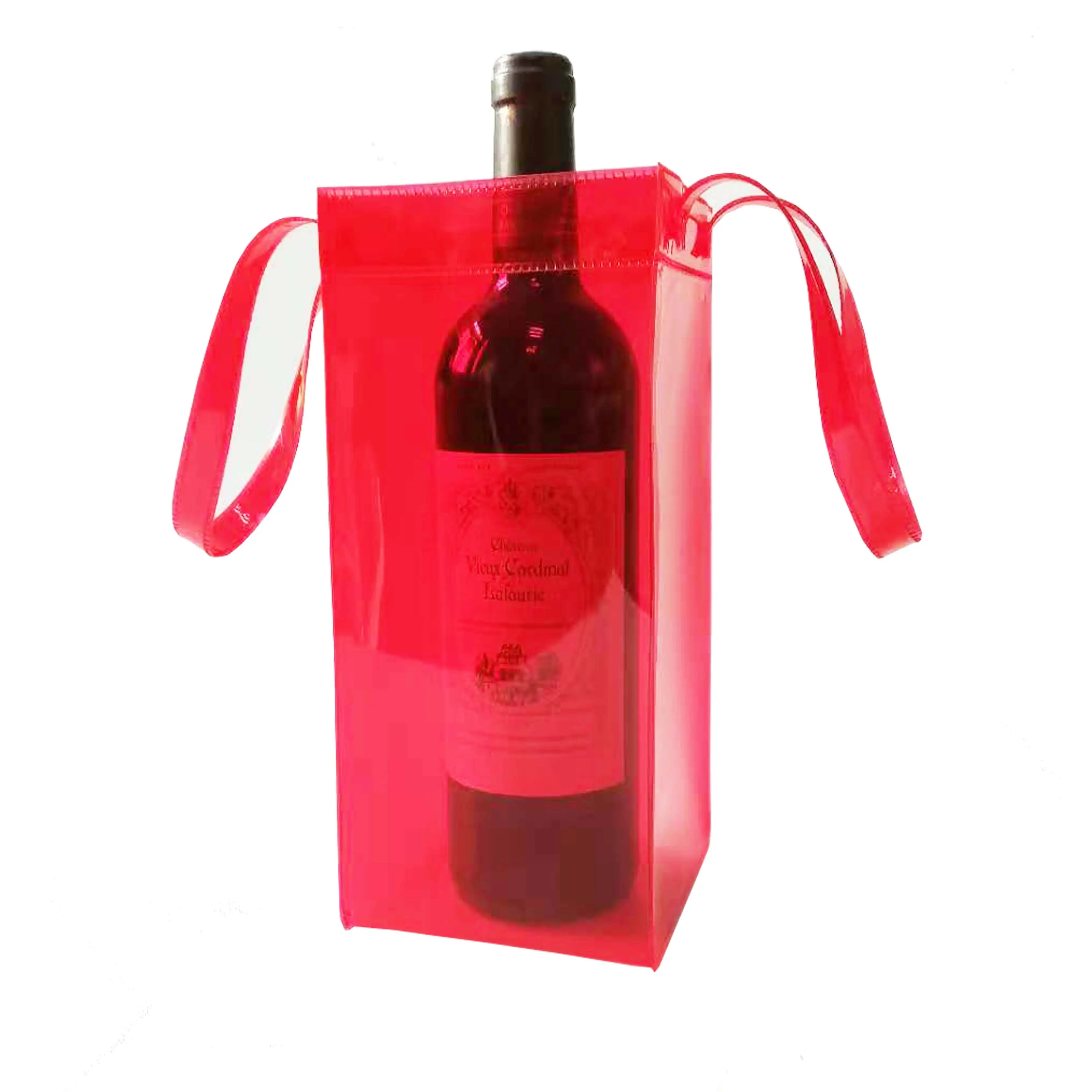 Christmas new designed PVC material red wine bottle plastic cooler ice bag