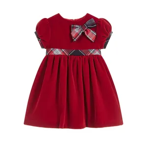 小さな女の子のプリンセスドレスファッショナブルな赤いベルベットのクリスマスキッズドレス