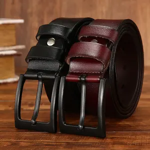 High Quality Black Genuine Leather Man Belt With Black Pin Buckle