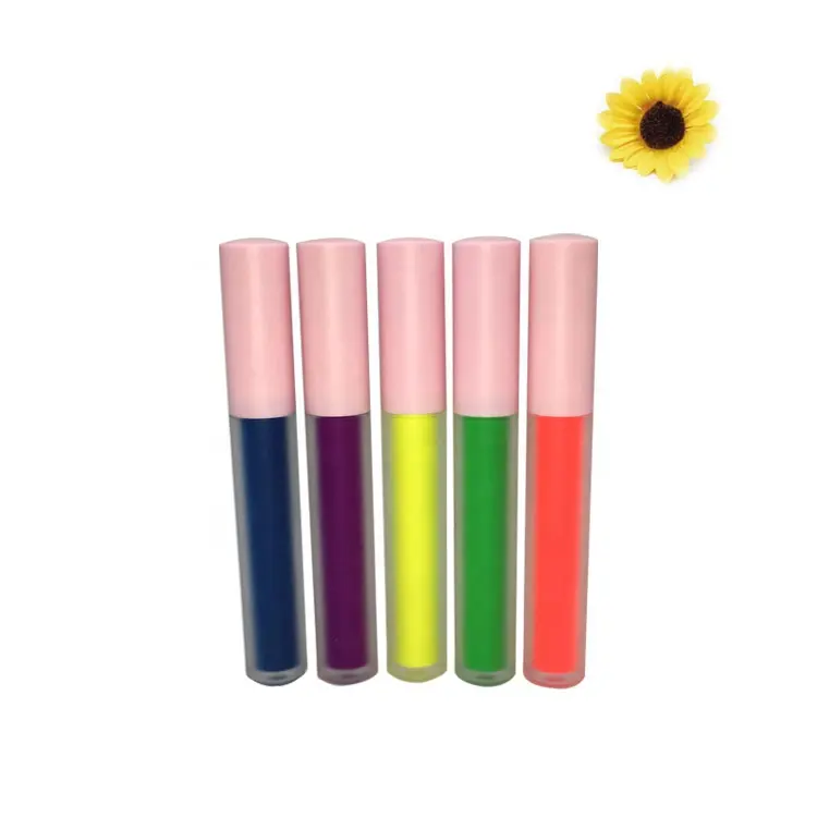 Pulver abdeckung und matti erte Flasche UV Luminous Shining viele Farben Slim Tube Luminous Großhandel Private Label Lip gloss