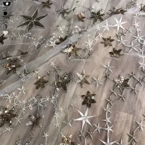 Haute couture sparkling star design beaded sequined lace fabric